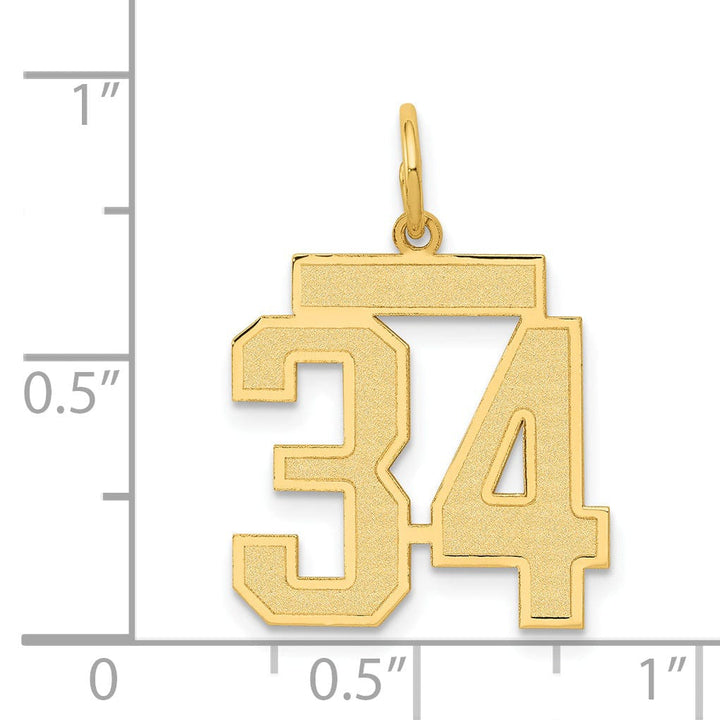 14k Yellow Gold Satin Brush Finish Medium Size Number 34 Charm Pendant