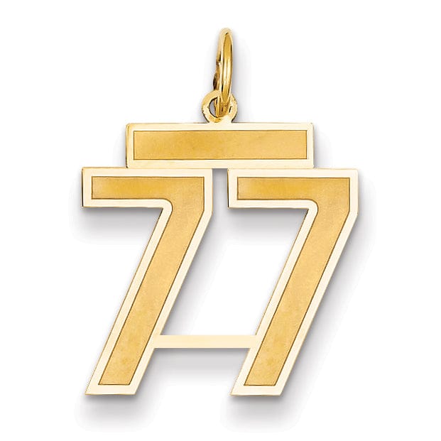 14k Yellow Gold Satin Brush Finish Medium Size Number 77 Charm Pendant
