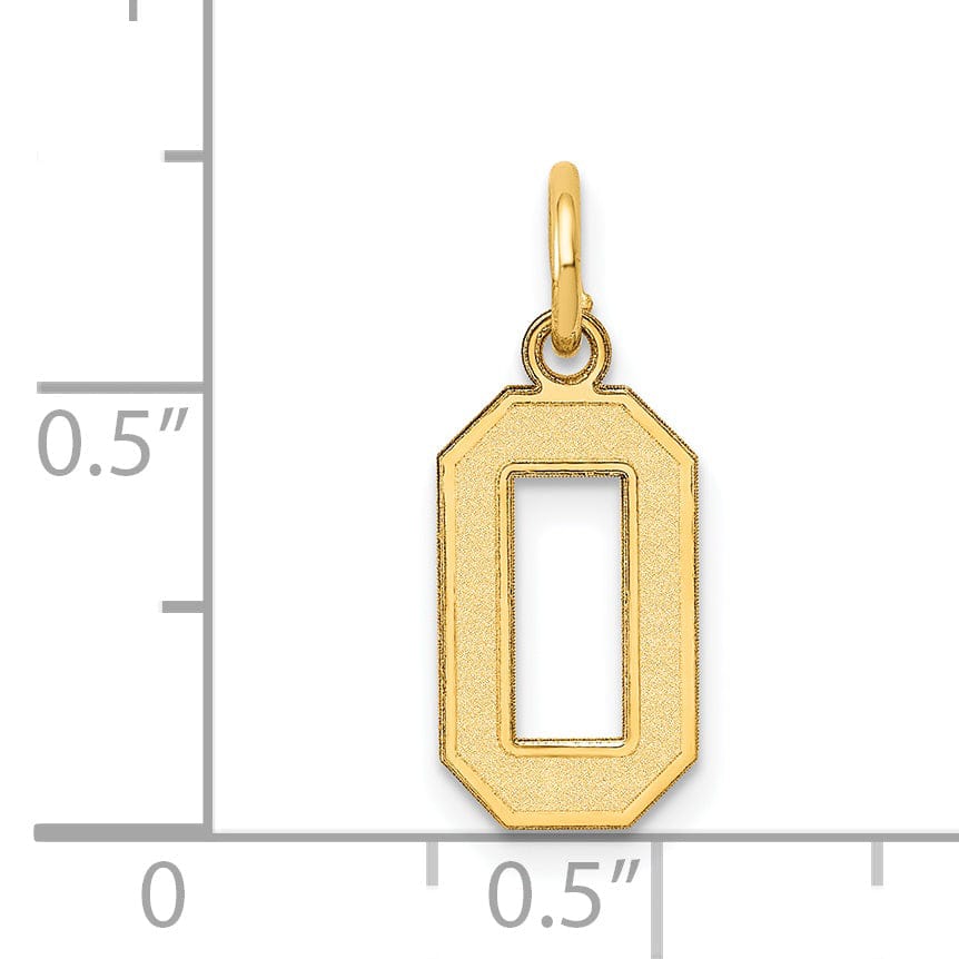 14k Yellow Gold Satin Brush Finish Small Size Number 0 Charm Pendant