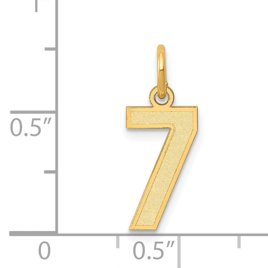 14k Yellow Gold Satin Brush Finish Small Size Number 7 Charm Pendant