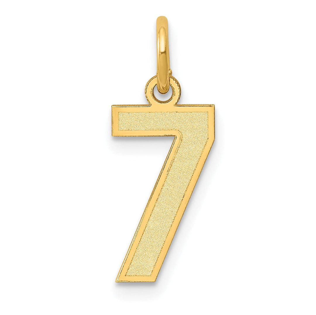 14k Yellow Gold Satin Brush Finish Small Size Number 7 Charm Pendant