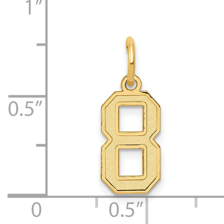 14k Yellow Gold Satin Brush Finish Small Size Number 8 Charm Pendant