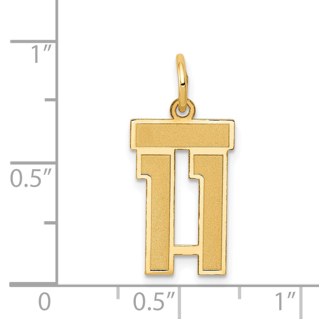 14k Yellow Gold Satin Brush Finish Small Size Number 11 Charm Pendant
