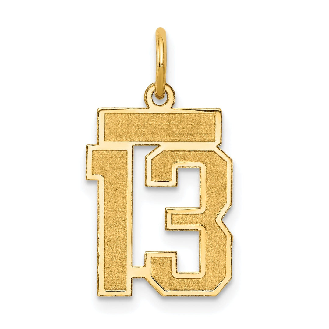 14k Yellow Gold Satin Brush Finish Small Size Number 13 Charm Pendant