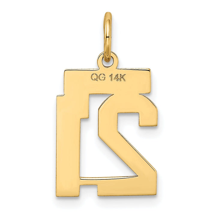 14k Yellow Gold Satin Brush Finish Small Size Number 21 Charm Pendant