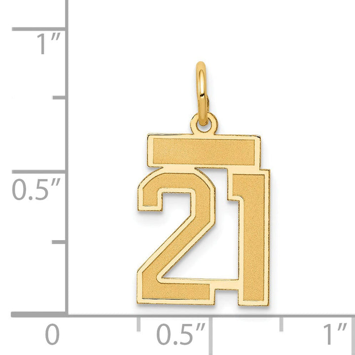 14k Yellow Gold Satin Brush Finish Small Size Number 21 Charm Pendant