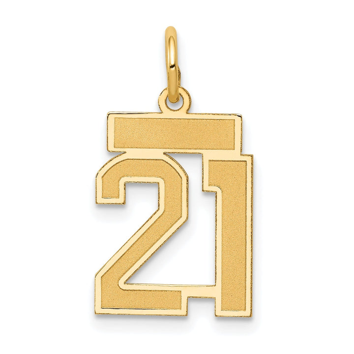 14k Yellow Gold Satin Brush Finish Small Size Number 21 Charm Pendant