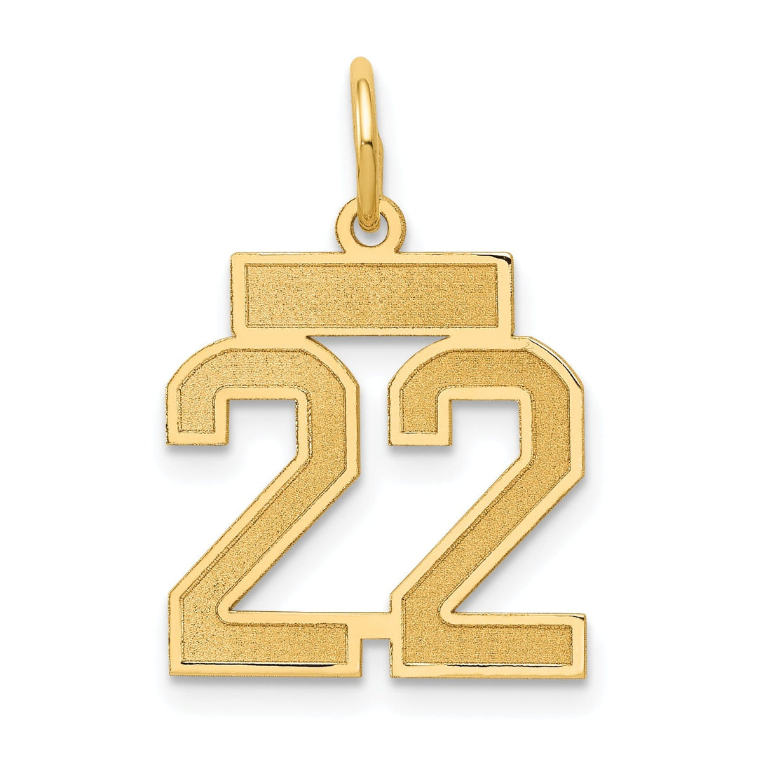 14k Yellow Gold Satin Brush Finish Small Size Number 22 Charm Pendant