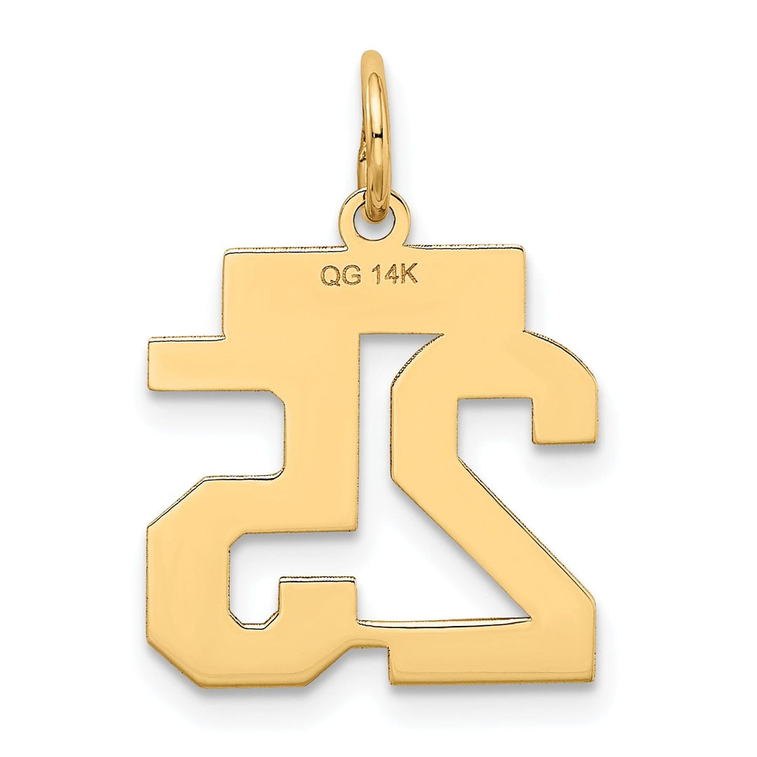 14k Yellow Gold Satin Brush Finish Small Size Number 25 Charm Pendant
