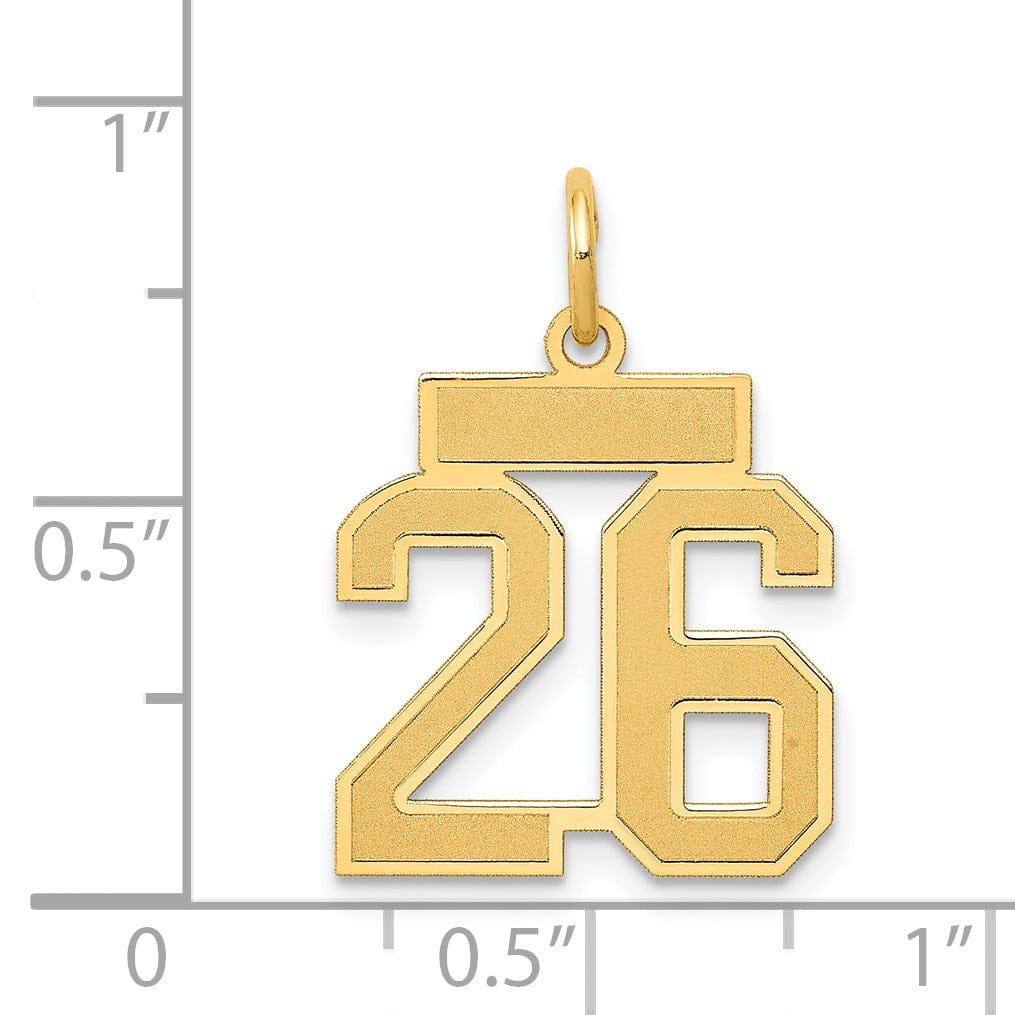 14k Yellow Gold Satin Brush Finish Small Size Number 26 Charm Pendant