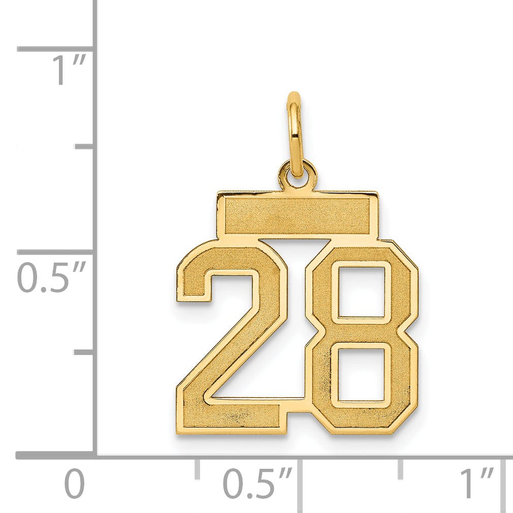 14k Yellow Gold Satin Brush Finish Small Size Number 28 Charm Pendant