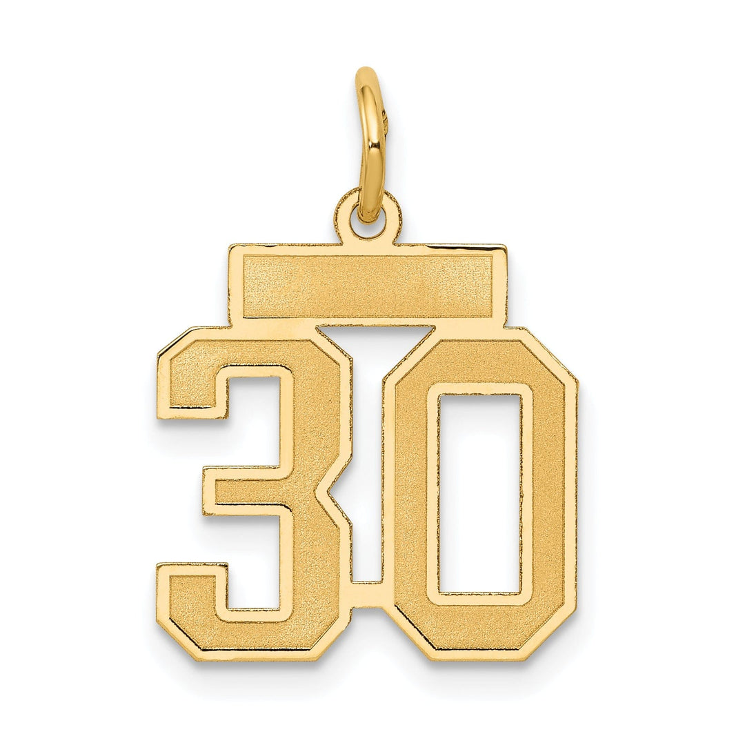 14k Yellow Gold Satin Brush Finish Small Size Number 30 Charm Pendant