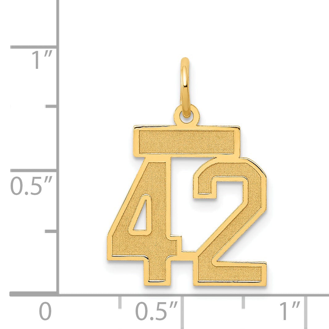 14k Yellow Gold Satin Brush Finish Small Size Number 42 Charm Pendant