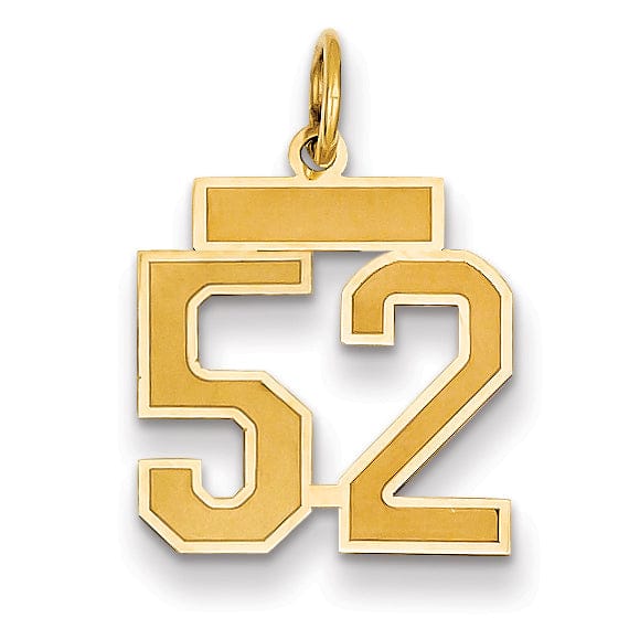 14k Yellow Gold Satin Brush Finish Small Size Number 52 Charm Pendant