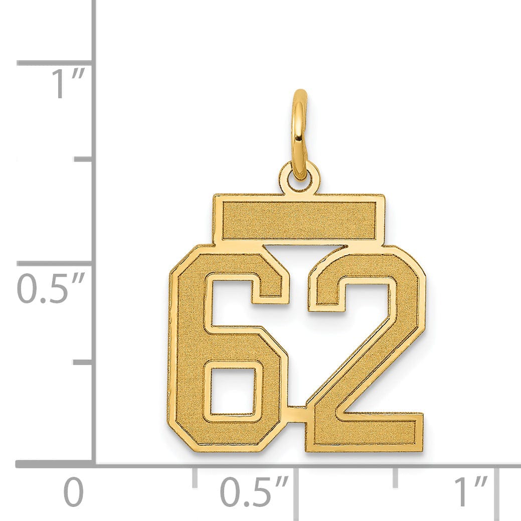 14k Yellow Gold Satin Brush Finish Small Size Number 62 Charm Pendant