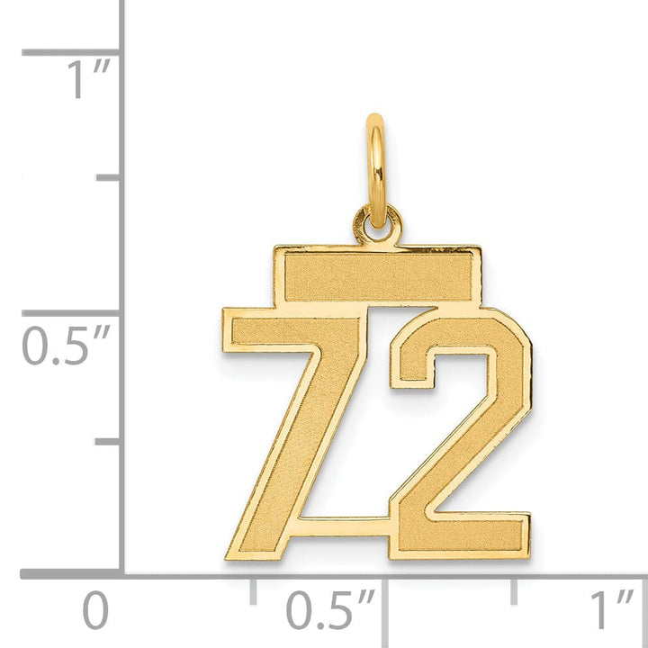 14k Yellow Gold Satin Brush Finish Small Size Number 72 Charm Pendant