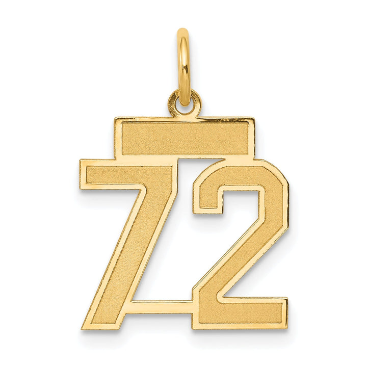 14k Yellow Gold Satin Brush Finish Small Size Number 72 Charm Pendant