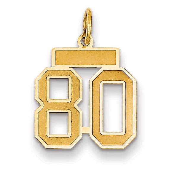 14k Yellow Gold Satin Brush Finish Small Size Number 80 Charm Pendant