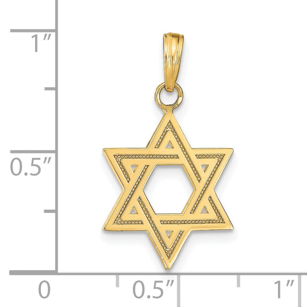 14K Yellow Gold Polished Satin Texture Finish Star Of David Pendant