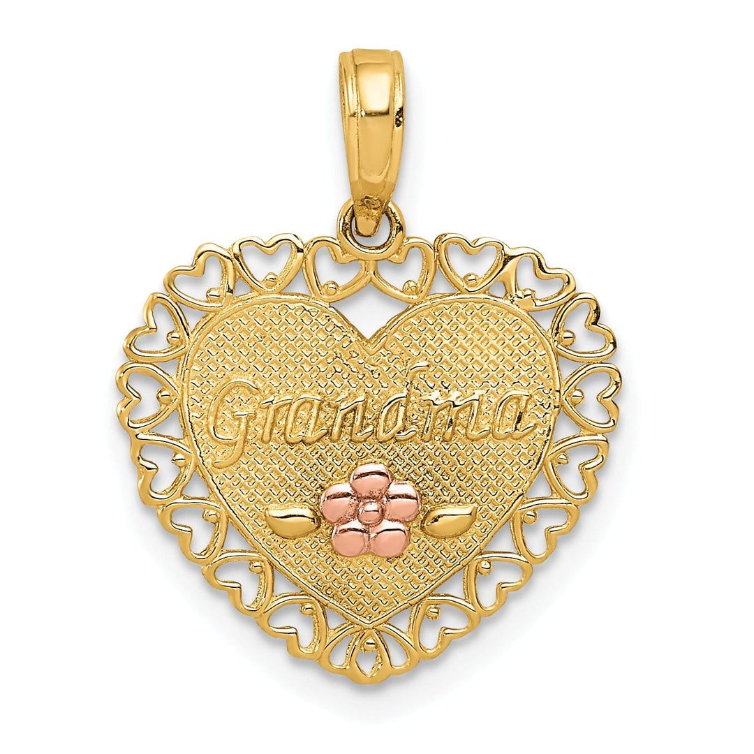 14k Two Tone Gold Grandma Heart Charm Pendant