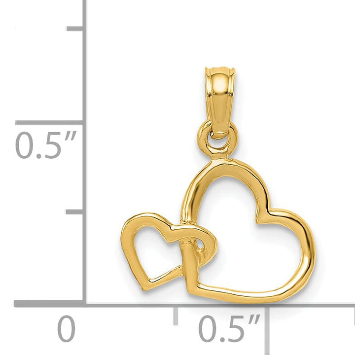 14k Yellow Gold Double Heart Charm Pendant
