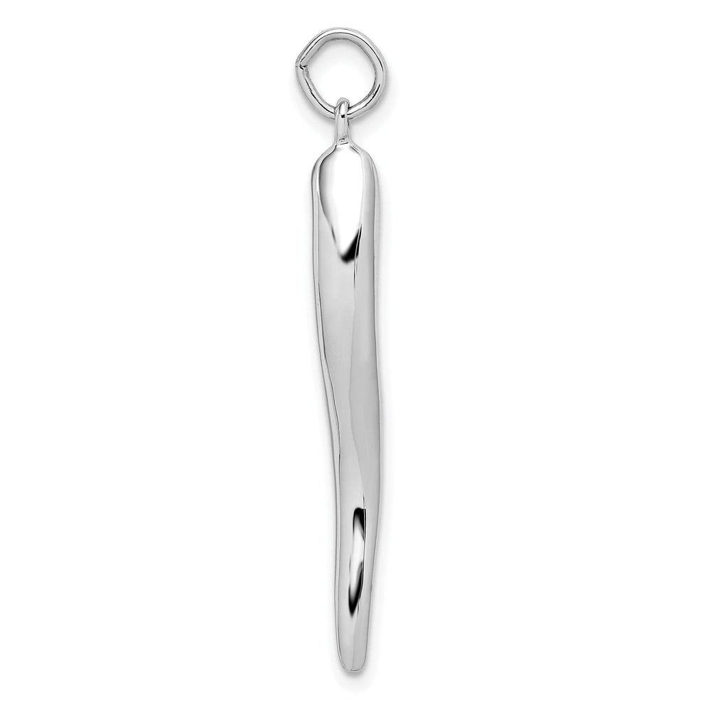 14k White Gold Solid Polished Finish 3-Dimensional Large Italian Horn Charm Pendant