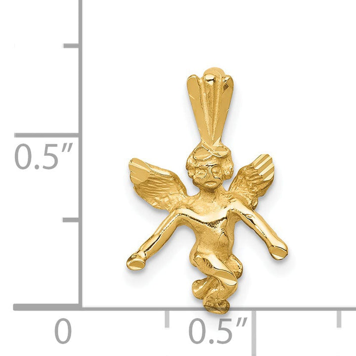 14k Yellow Gold Satin Diamond Cut Polished Finish 3-D Angel Pendant