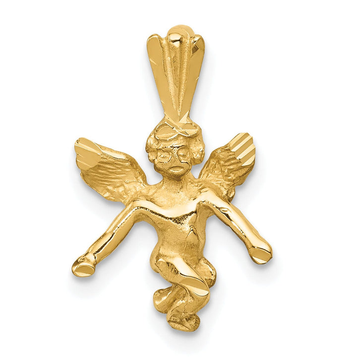 14k Yellow Gold Satin Diamond Cut Polished Finish 3-D Angel Pendant