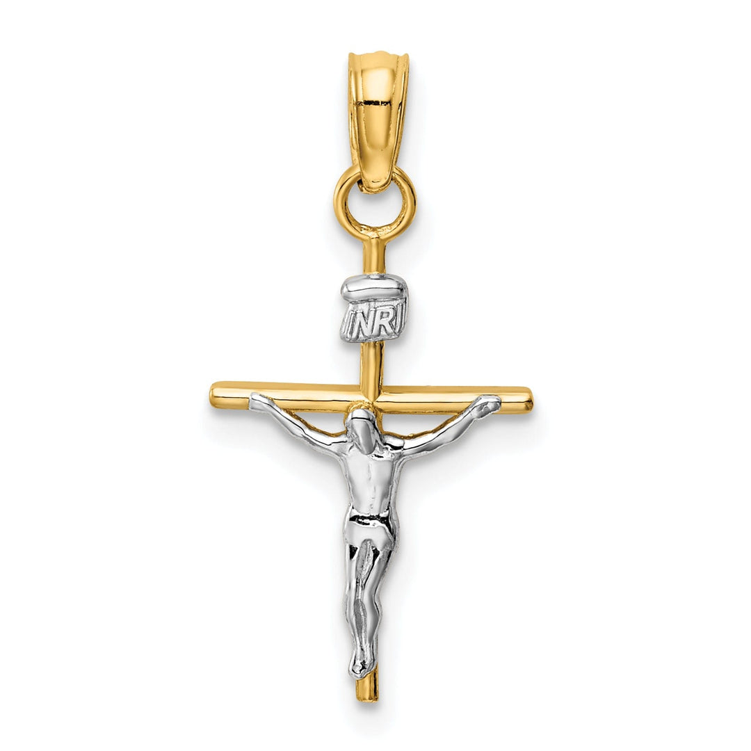 14k Two-tone INRI Crucifix Pendant