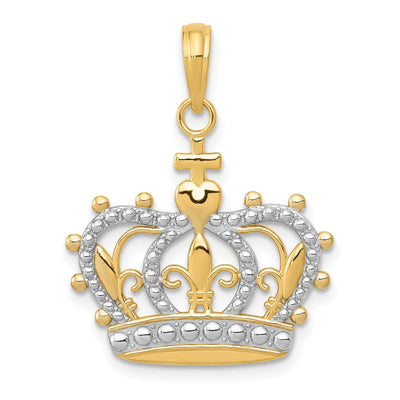 14K Yellow Gold White Rhodium Solid Textured Polished Finish Mens Crown Design Charm Pendant at $ 161.35 only from Jewelryshopping.com