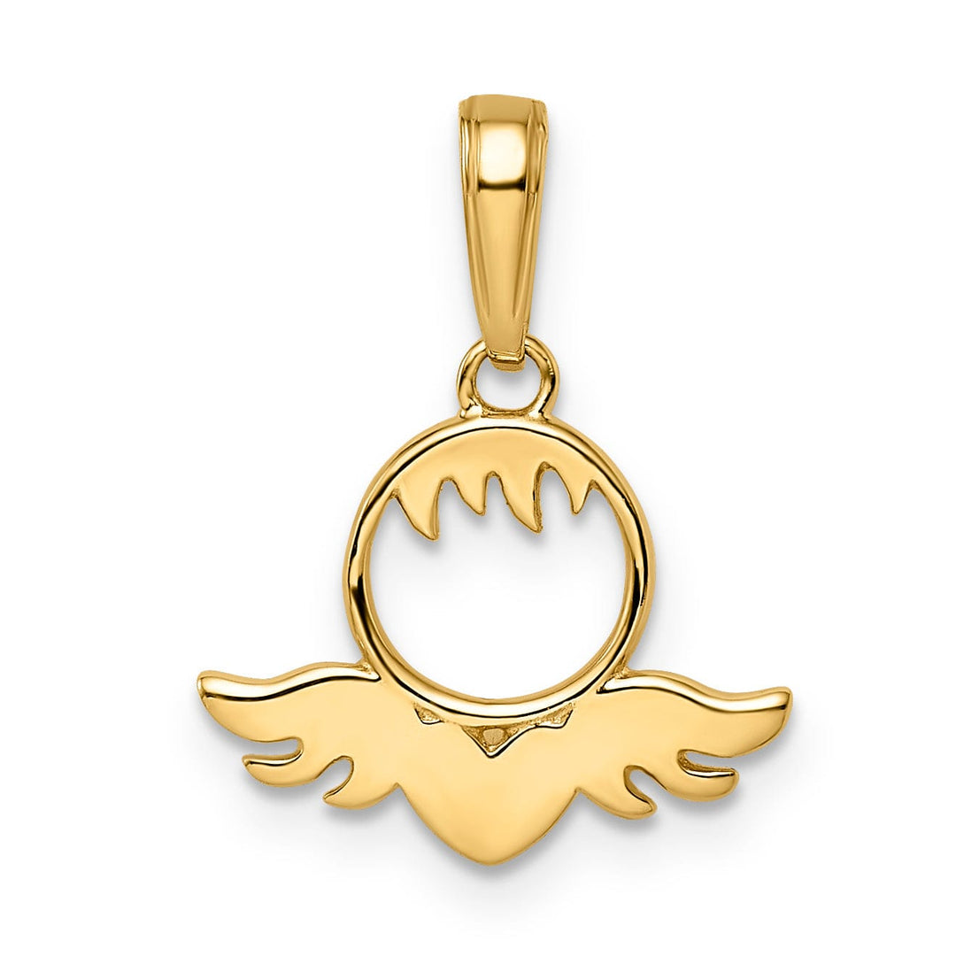 14k Yellow Gold D.C Finish Solid Flat Back Heart & Wings Charm Pendant