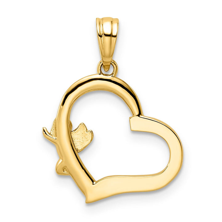 14k Yellow Gold White Rhodium Polished Cherub on Heart Pendant