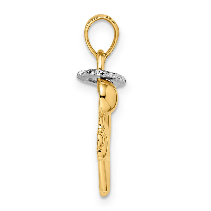 14k Yellow Gold White Rhodium D.C Polish Finish Halo on Angel Pendant