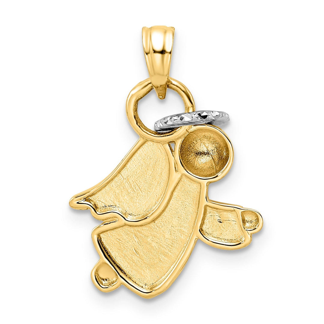 14k Yellow Gold White Rhodium D.C Polish Finish Halo on Angel Pendant