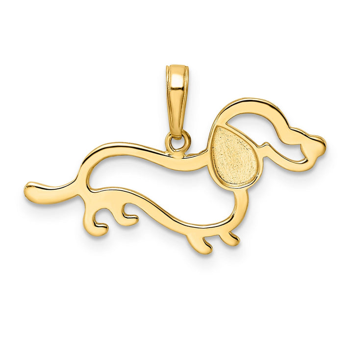 14k Yellow Gold White White Rhodium Open Back Solid Polished Diamond Cut Finish Dachshund Dog Design Charm Pendant