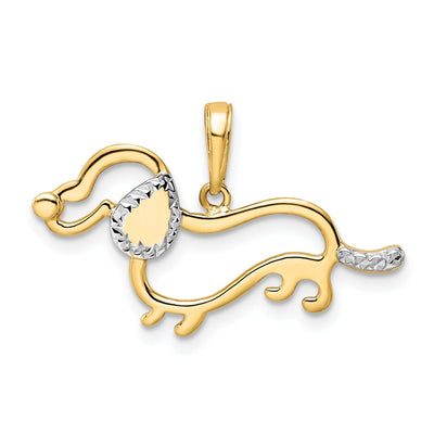 14k Yellow Gold White White Rhodium Open Back Solid Polished Diamond Cut Finish Dachshund Dog Design Charm Pendant at $ 135.1 only from Jewelryshopping.com