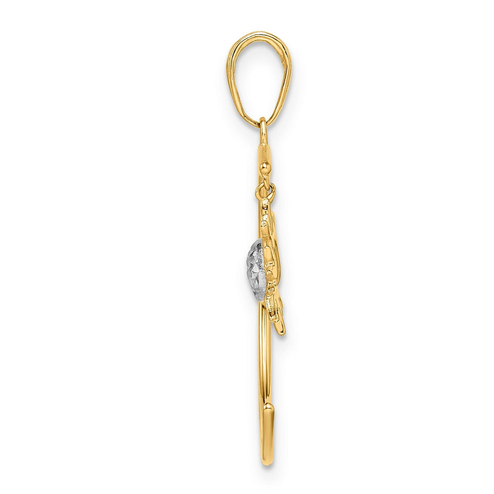 14k Yellow Gold White Rhodium Open Back Solid Diamond Cut Polished Finish Moon and Dangle Sun Charm Pendant