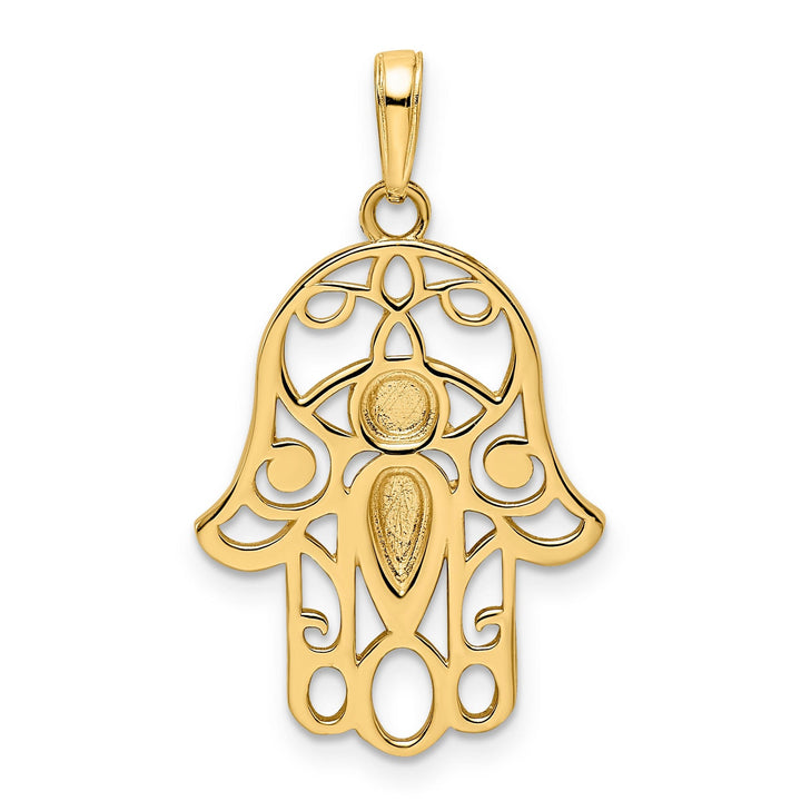 14k Yellow Gold Solid Polish D.C Finish Hamsa Evil Eye Design Pendant