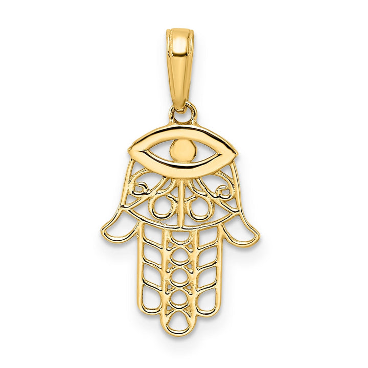 14k Yellow Gold Solid Polished D.C Finish Hamsa with Evil Eye Pendant