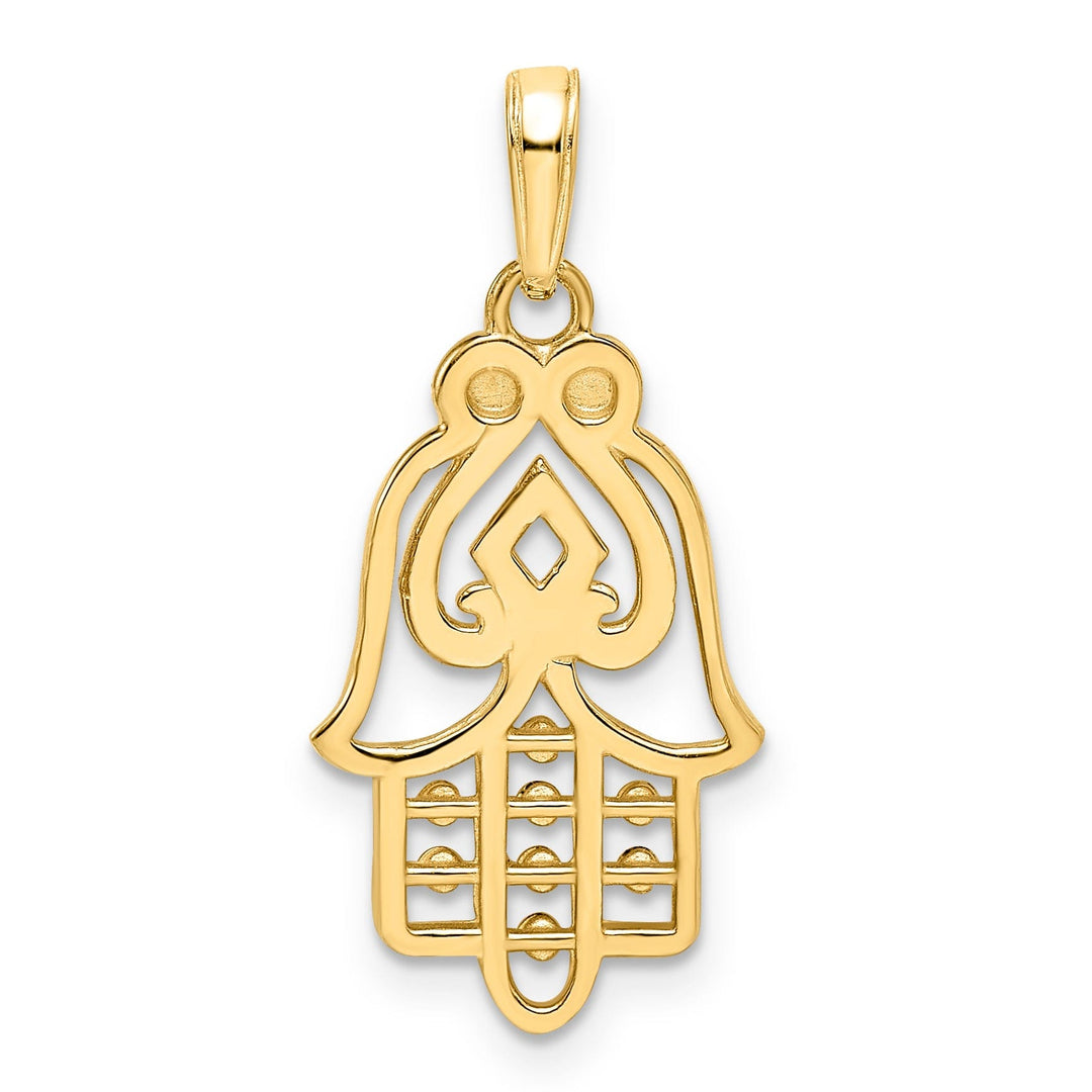 14k Yellow Gold Polished D.C Finish Hamsa with Spade Symbol Pendant