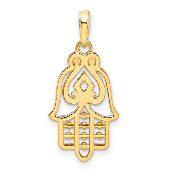 14k Yellow Gold Polished D.C Finish Hamsa with Spade Symbol Pendant