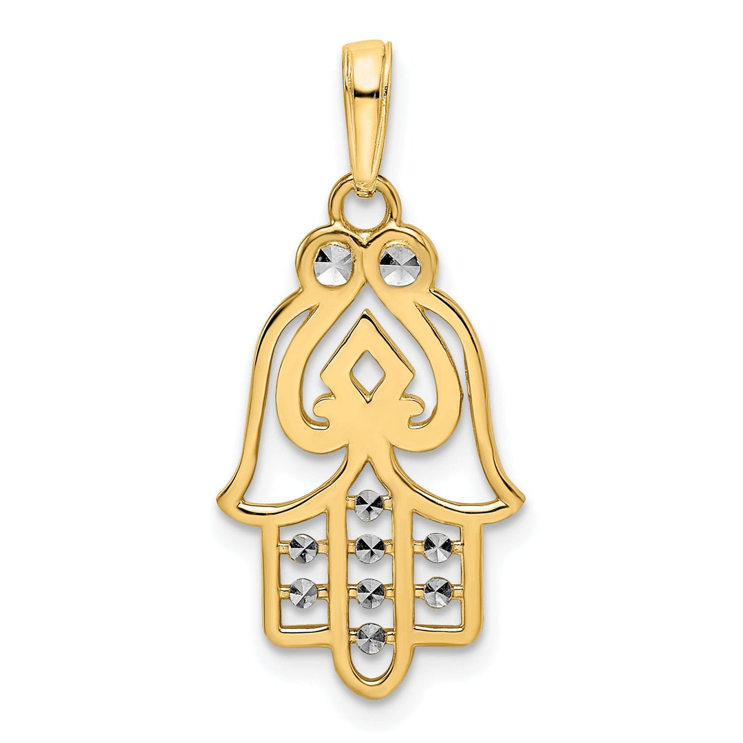 14k Yellow Gold Polished D.C Finish Hamsa with Spade Symbol Pendant