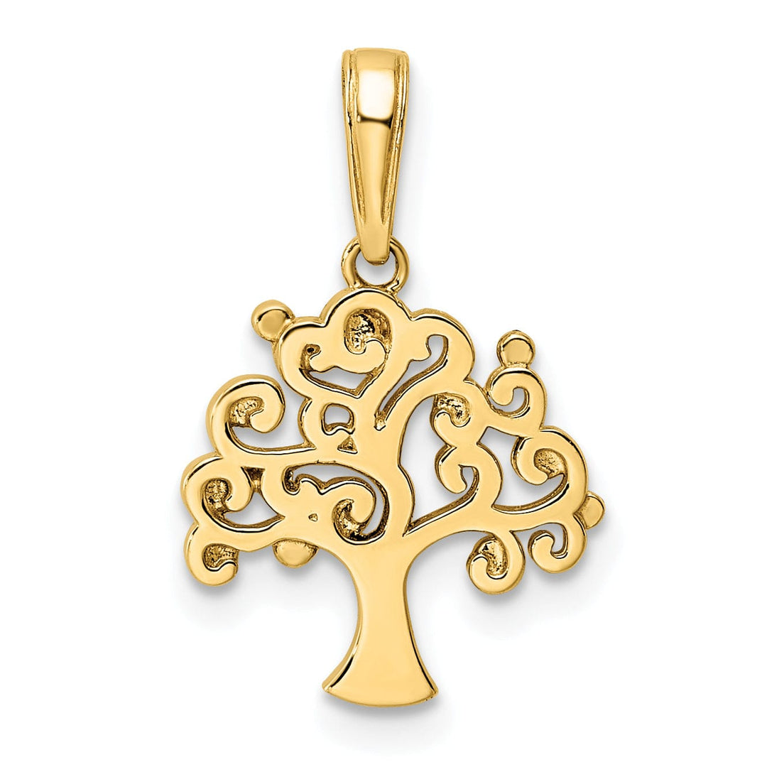 14k Yellow Gold White Rhodium Solid Diamond Cut Polished Finish Tree of Life Charm Pendant