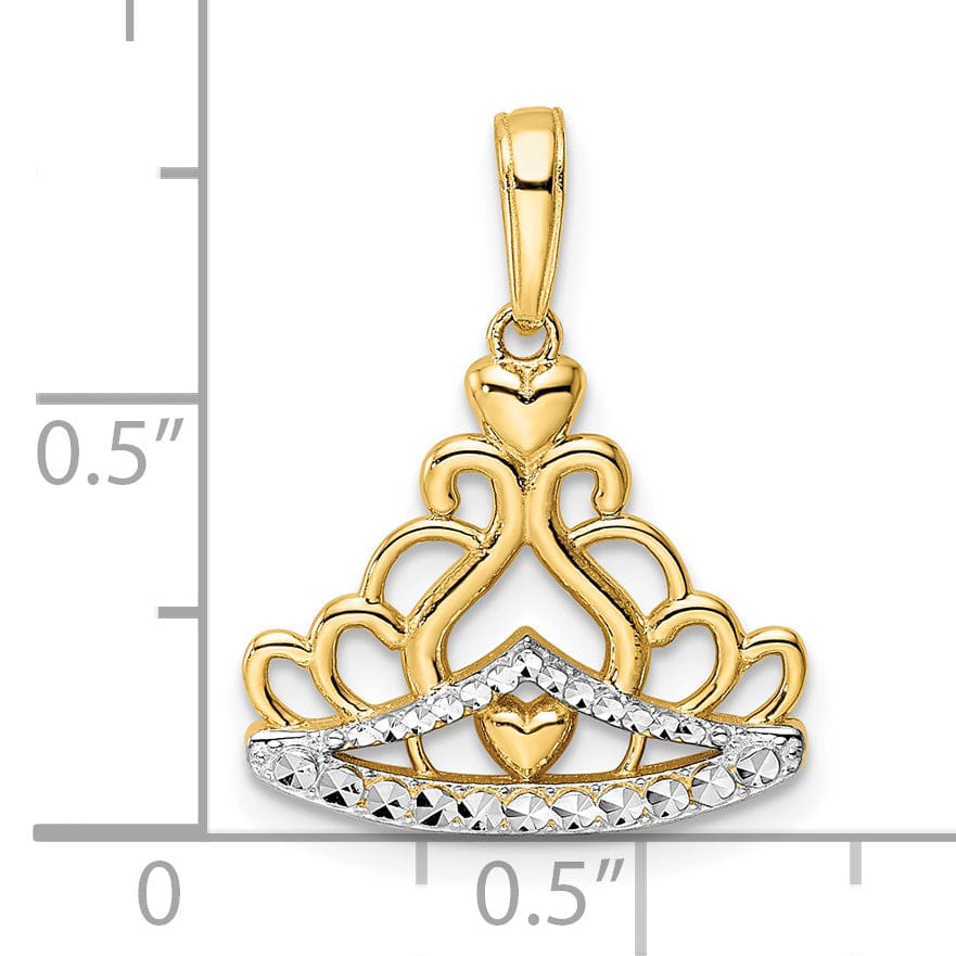 14K Yellow Gold Polished Solid Blue Enamel Finish 3-Dimensional Beaded Design Crown Charm Pendant