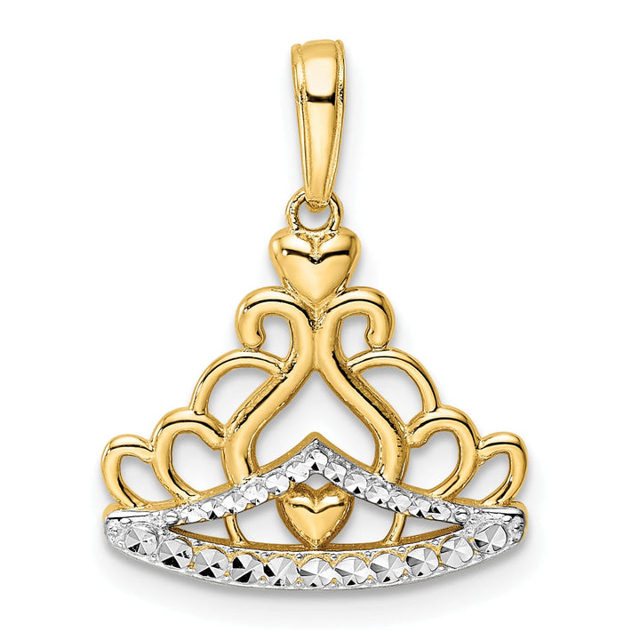 14K Yellow Gold Polished Solid Blue Enamel Finish 3-Dimensional Beaded Design Crown Charm Pendant