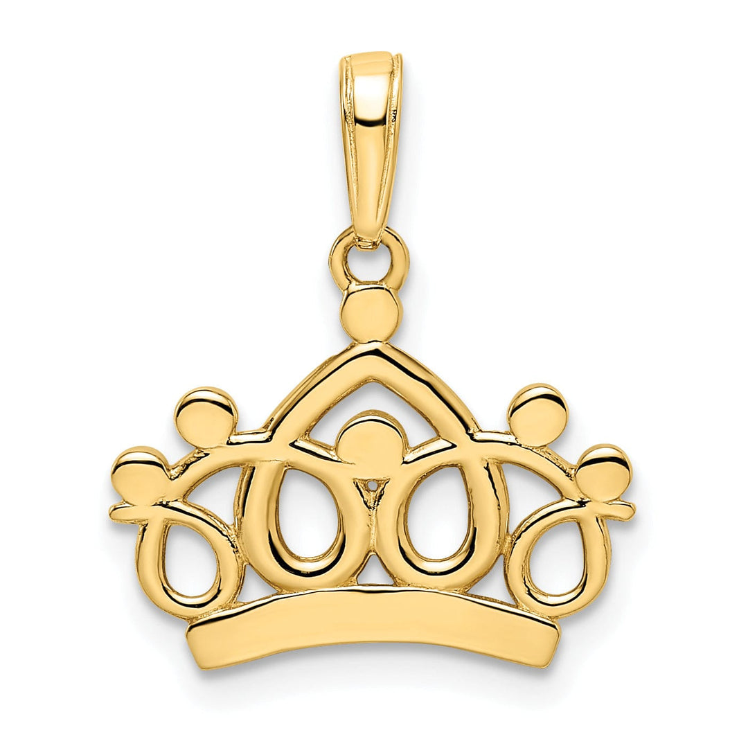 14k Yellow Gold White Rhodium Solid Flat Back Polished Diamond Cut Finish Crown Design Charm Pendant