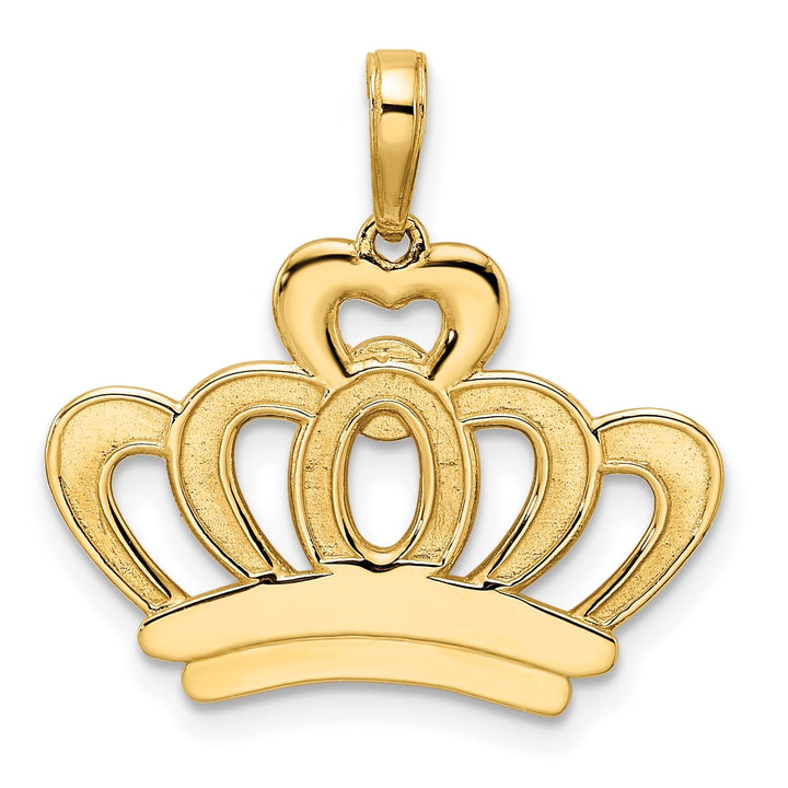 14k Two-tone Gold Solid Open Back Polished Diamond Cut Finish Crown Design Charm Pendant