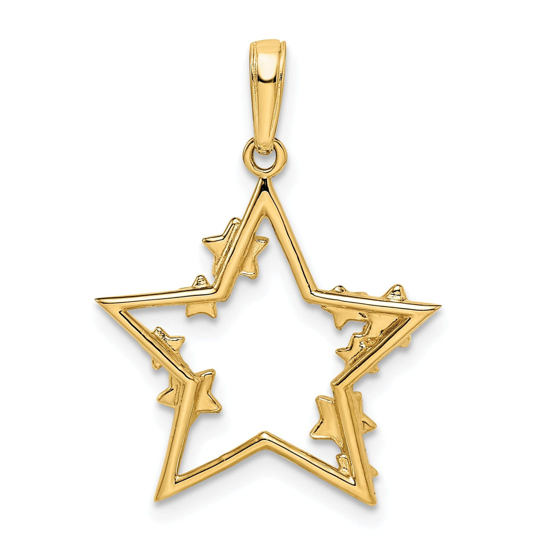 14k Yellow Gold & White Rhodium Open Back Solid Diamond Cut Polished Finish Women's Star Shape with little Stars Design Charm Pendant
