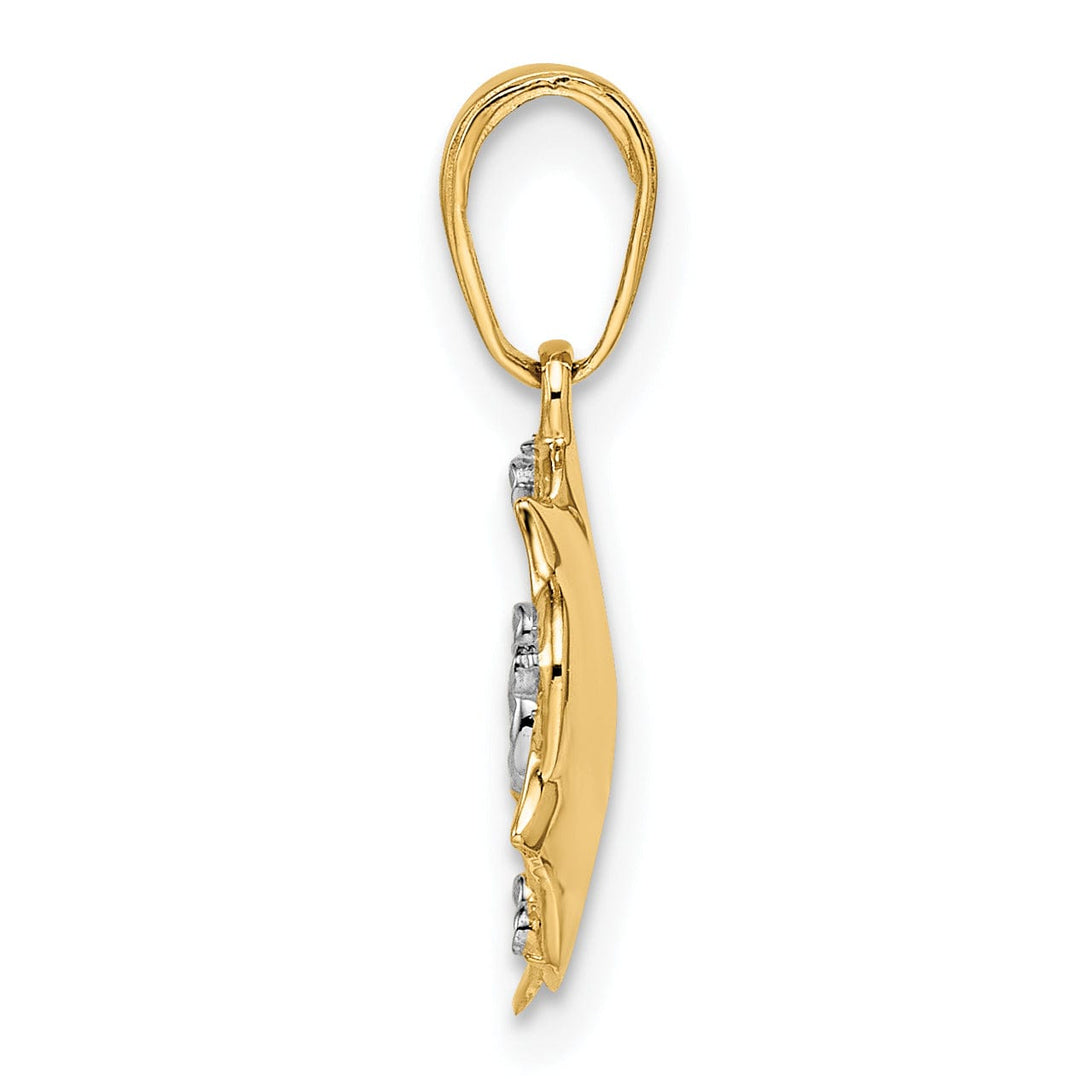 14k Two-tone Gold Solid Flat Back Casted Polished Finish Diamond-cut Flower Charm Pendant