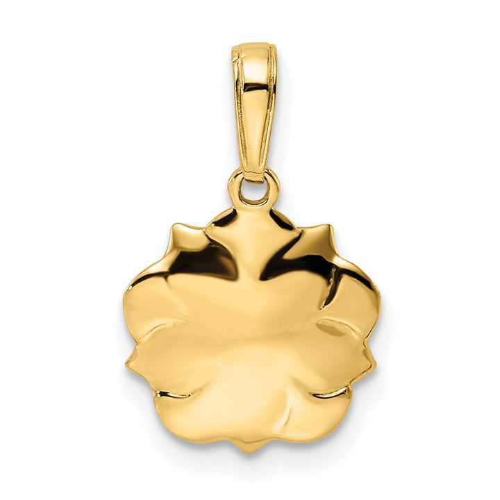 14k Two-tone Gold Solid Flat Back Casted Polished Finish Diamond-cut Flower Charm Pendant